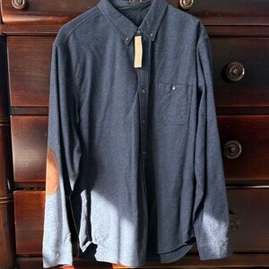 J. Crew Navy Shirt with Tan Elbow Patches